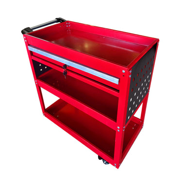 3 Tier Tool Storage Cart with Drawer and Hooks Red