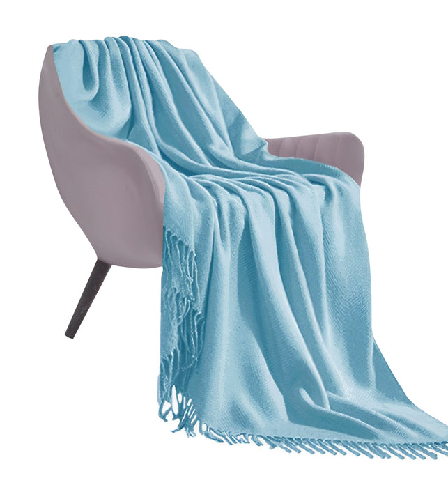 Sky Blue Acrylic Knitted Throw Blanket
