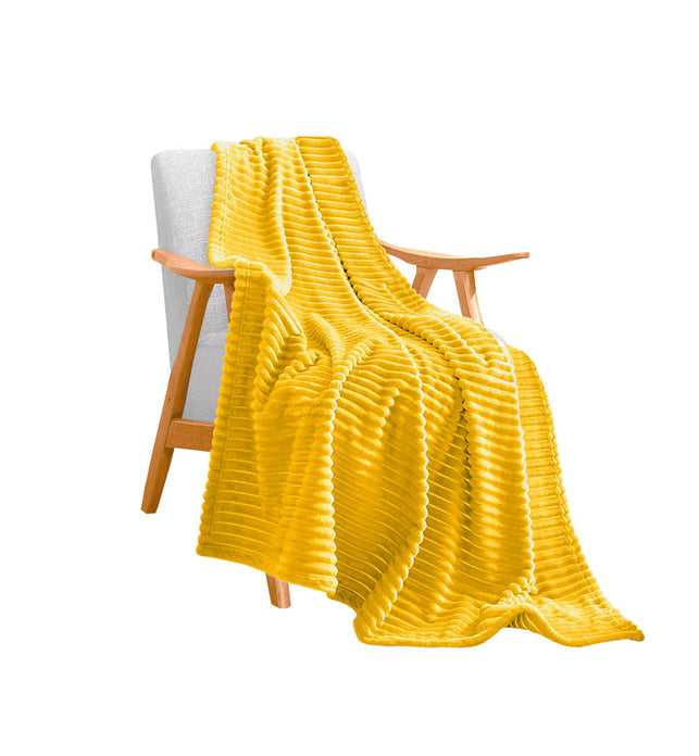 Yellow Throw Blanket Warm Cozy Striped Pattern Thin Flannel Coverlet