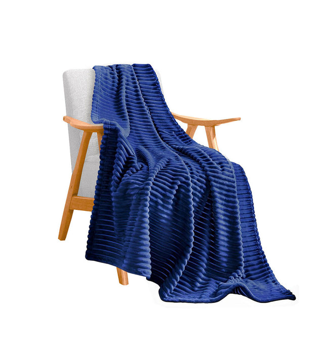 Blue Throw Blanket Warm Cozy Striped Pattern Thin Flannel Coverlet