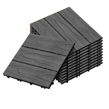 Dark Grey DIY Wooden Composite Decking Tiles  Set of 11