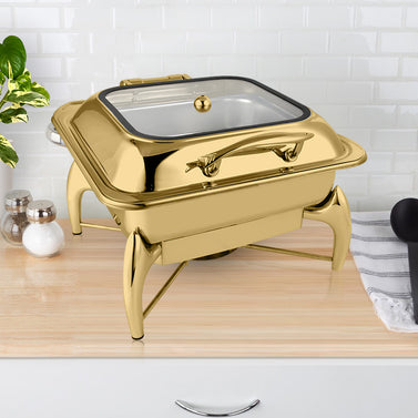 Gold Plated Square Chafing Dish with Top Lid