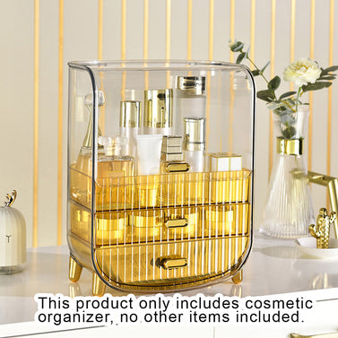 3 Tier Golden Yellow Multifunctional Countertop Cosmetic Storage Drawer Type Organiser
