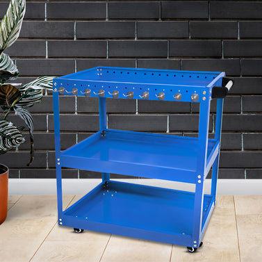 3 Tier Tool Storage Car with Hooks Blue