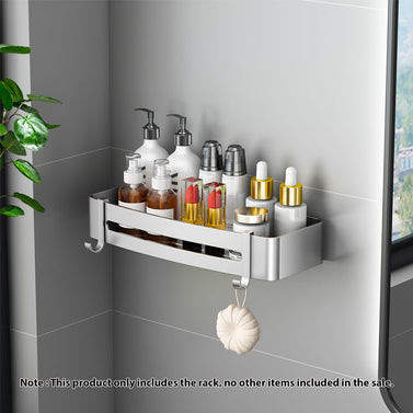 Silver Wall-Mounted Rectangular Bathroom Rack with Hooks