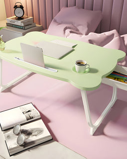 Green Portable Bed Table With Mini Drawer and Cup-Holder