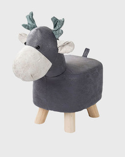 Grey Kids Ottoman Stool Deer Character Bench Seat