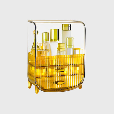 3 Tier Golden Yellow Multifunctional Countertop Cosmetic Storage Drawer Type Organiser