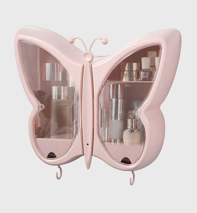 Pink Butterfly Shape Wall-Mounted Makeup Organiser