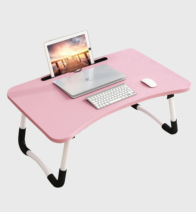 Pink Foldable Study Bed Table Adjustable Portable Desk Stand with Notebook Holder