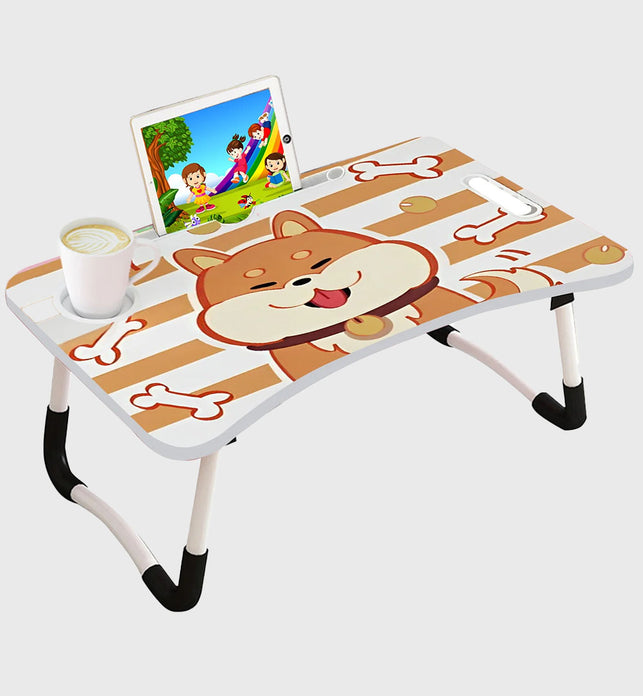 Brown Cute Dog Design Foldable Study Bed Table Adjustable Portable Desk Stand With Notebook Holder And Cup Slot