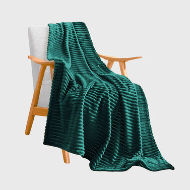 Dark Green Throw Blanket Warm Cozy Striped Pattern Thin Flannel Coverlet