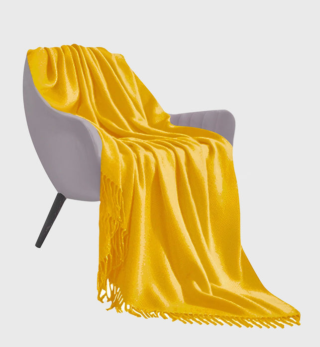 Yellow Acrylic Knitted Throw Blanket