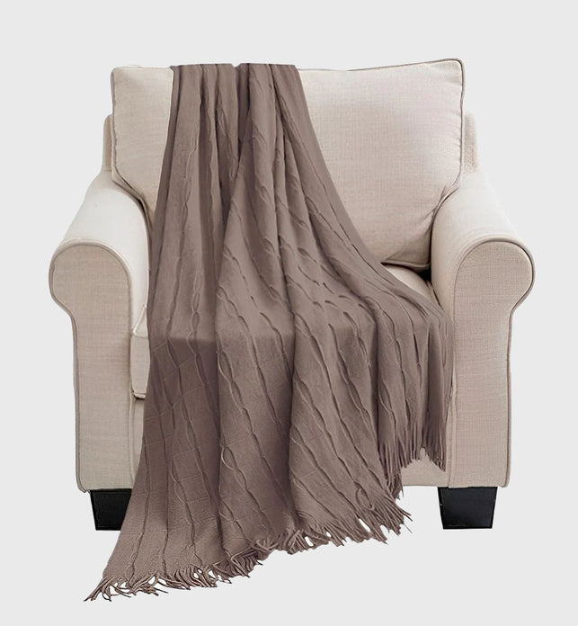 Coffee Textured Knitted Throw Blanket