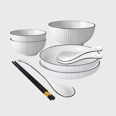 White Japanese Style Ceramic Dinnerware Set of 5