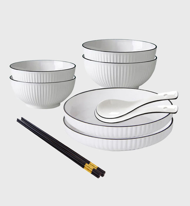 White Japanese Style Ceramic Dinnerware Set of 6