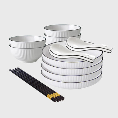 White Japanese Style Ceramic Dinnerware Set of 8