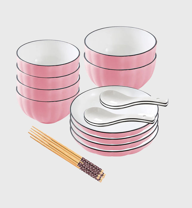Pink Ceramic Dinnerware Set of 10