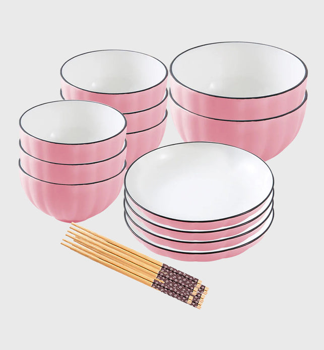 Pink Ceramic Dinnerware Set of 12