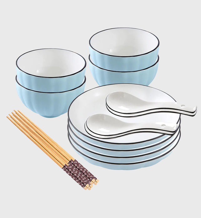 Blue Ceramic Dinnerware Set of 8