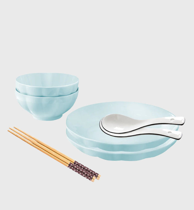 Light Blue Ceramic Dinnerware Set of 4