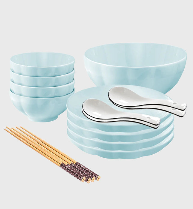 Light Blue Ceramic Dinnerware Set of 9
