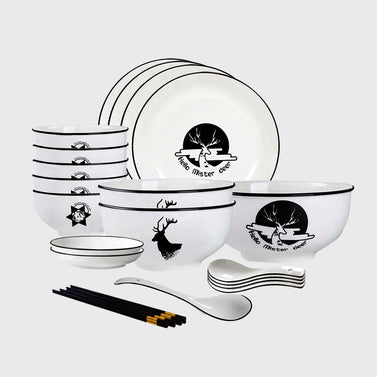 White Antler Printed Ceramic Dinnerware Set of 13