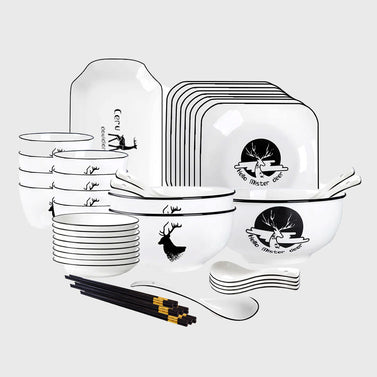 White Antler Printed Ceramic Dinnerware Set of 28