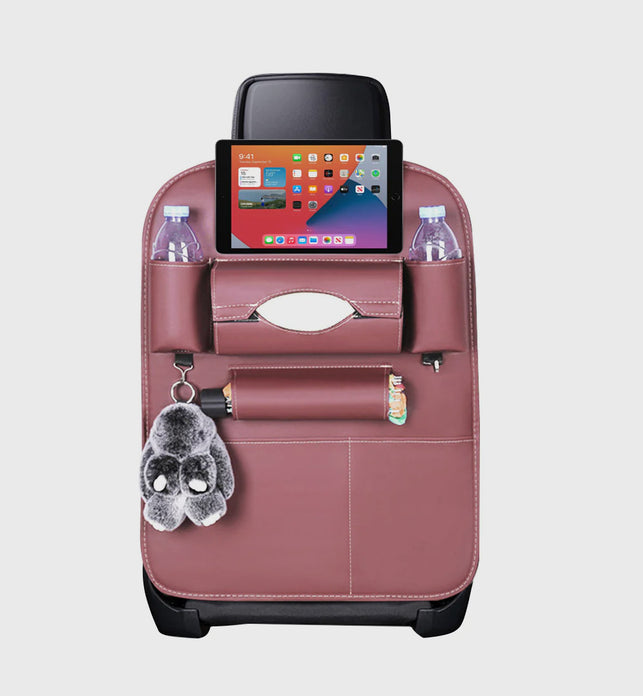 PVC Leather Car Back Seat Multi-Pocket Organizer and iPad Mini Holder Coffee
