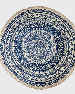 Dark Blue Carpet Soft Linen Bohemian Non-Slip Round Rug