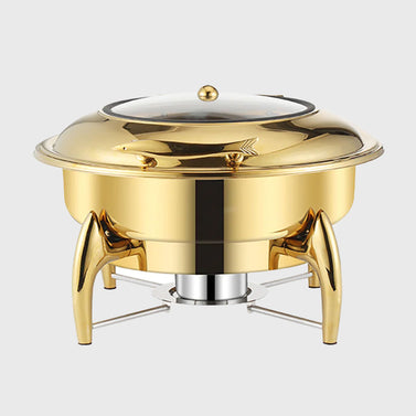 Gold Plated Round Chafing Dish with Top Lid