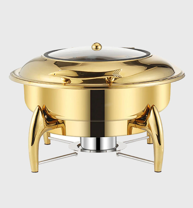 Gold Plated Round Chafing Dish with Top Lid