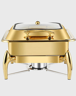 Gold Plated Square Chafing Dish with Top Lid