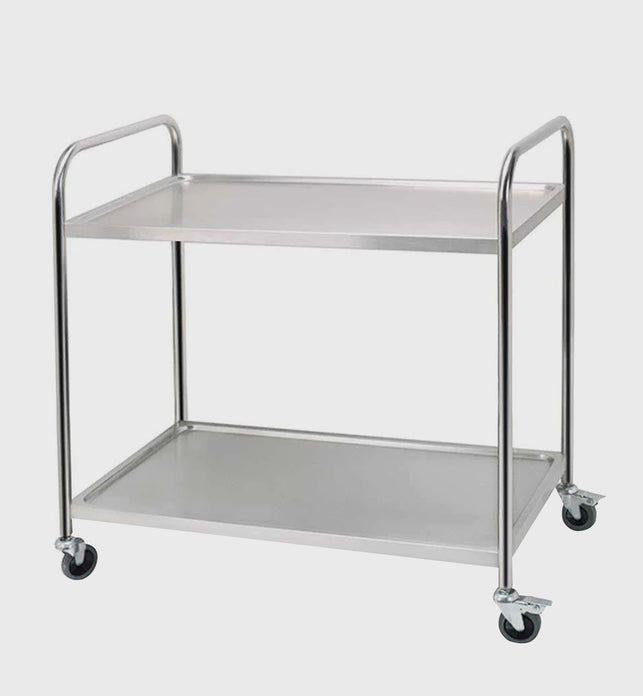 2 Tier Stainless Steel Utility Cart Round 86x54x94cm Large