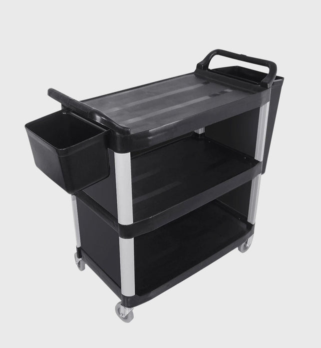 3 Tier Covered Utility Cart Black with Bins