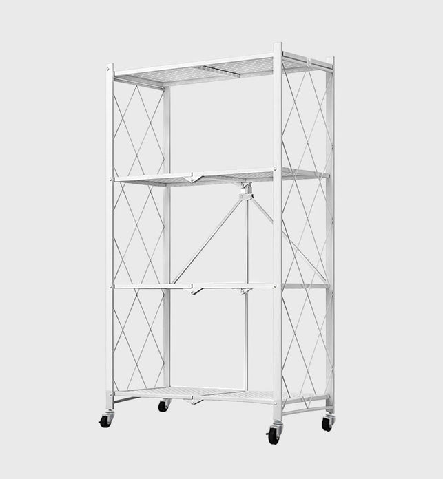 4 Tier Foldable Kitchen Shelves with Wheels White