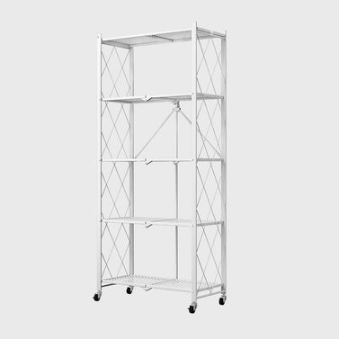 5 Tier Foldable Kitchen Shelves with Wheels  White