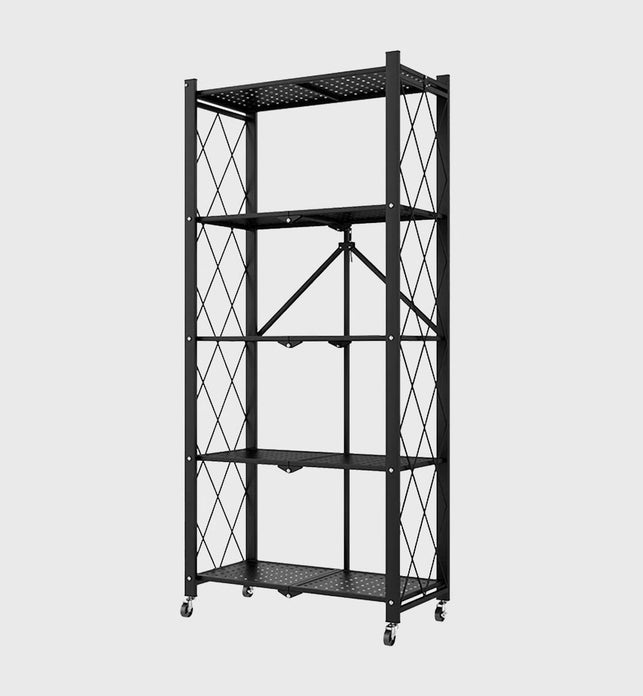 5 Tier Foldable Kitchen Shelves with Wheels Black