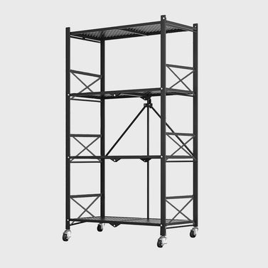 4 Tier Black Foldable Display Stand with Wheels