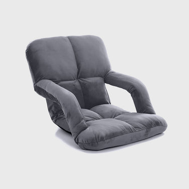 Foldable Floor Recliner Lazy Chair with Armrest Grey