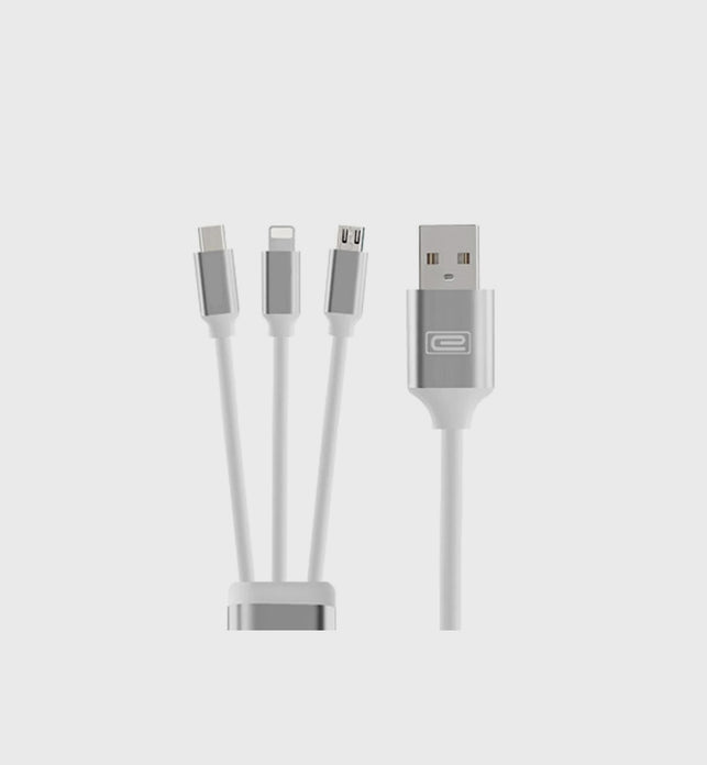 3 in 1 1.2M High Speed Charging Data Cable Silver