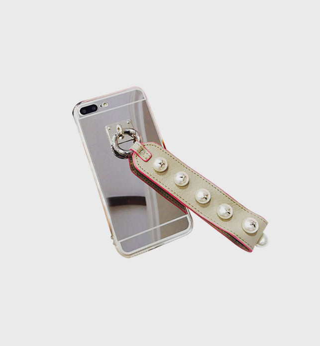 Luxury Fashionable Durable Mirror Back iPhone Case Pearl Strap
