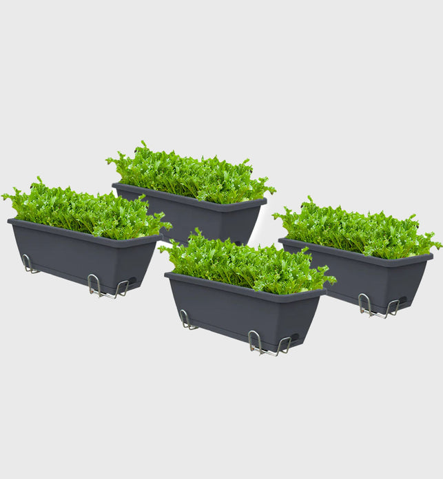 49.5cm Black Rectangular Vegetable Herb Flower Planter Box Set of 4