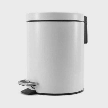 Foot Pedal Stainless Steel Trash Bin Round 7L White