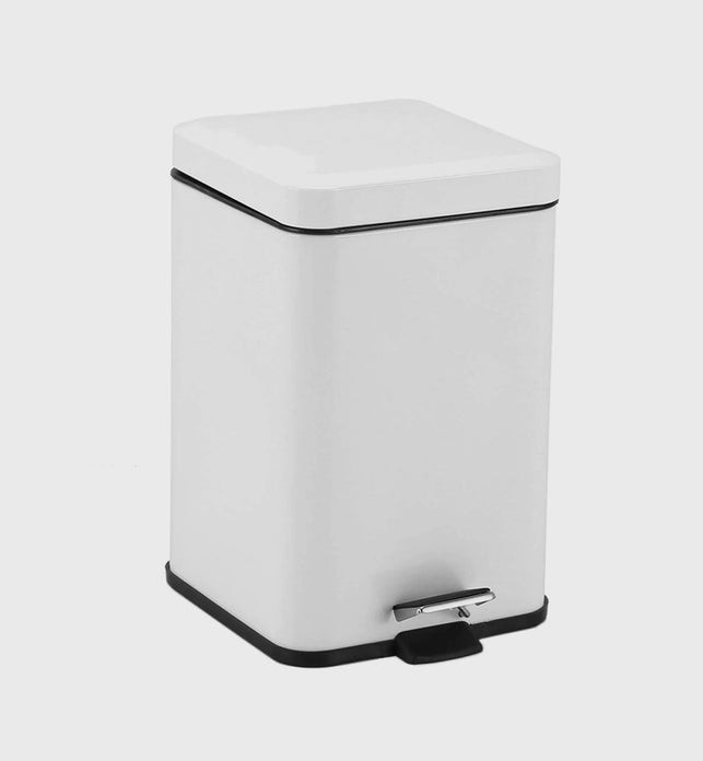 Foot Pedal Stainless Steel Trash Bin Square 6L White