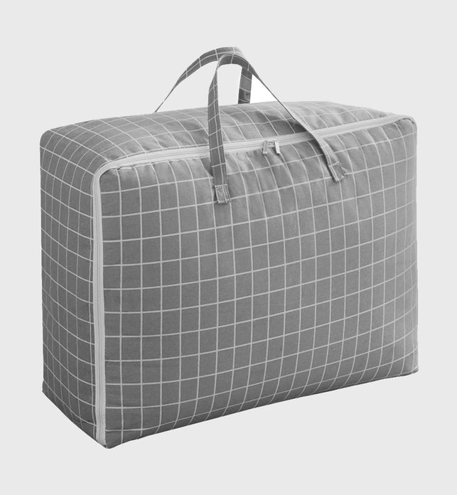 Grey Plaid Large Storage Luggage Bag