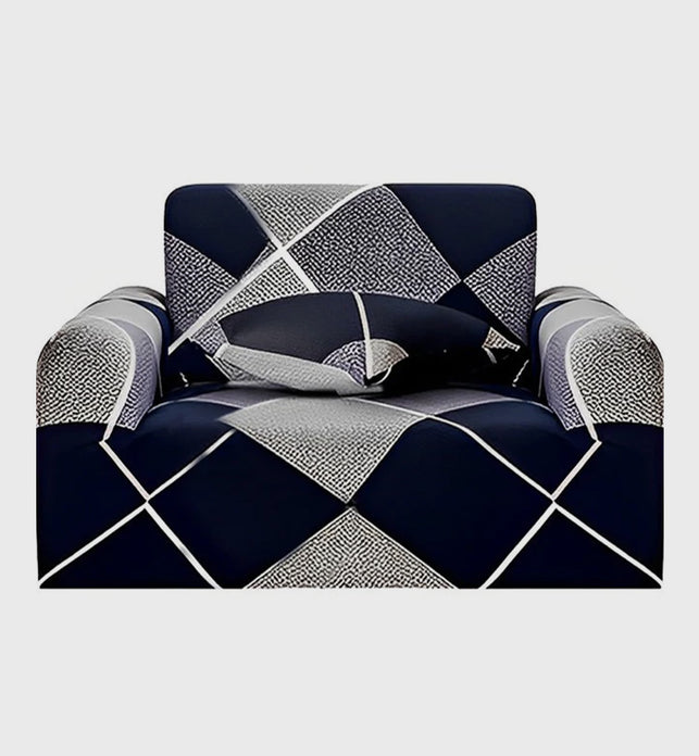 High Stretch 1-Seater Checkered Print Sofa Slipcover