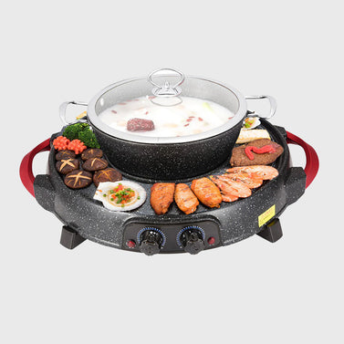 2 in 1 Electric Stone Coated Grill and Hotpot with Division