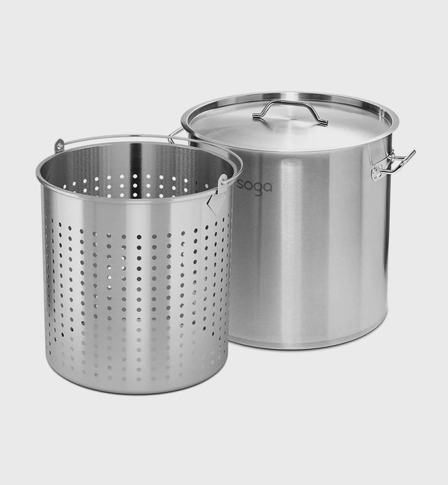 33L 18/10 Stainless Steel Stockpot with Perforated Pasta Strainer