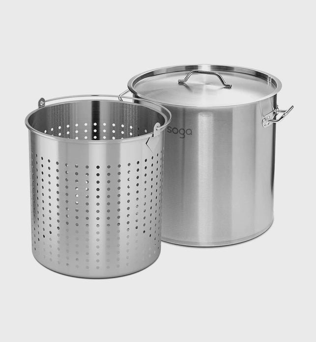 130L 18/10 Stainless Steel Stockpot with Perforated Pasta Strainer